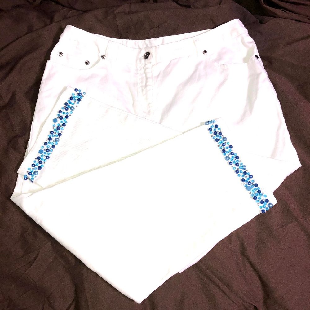Ruby Rd White Cropped Blue Bead Jeans-Sz 12